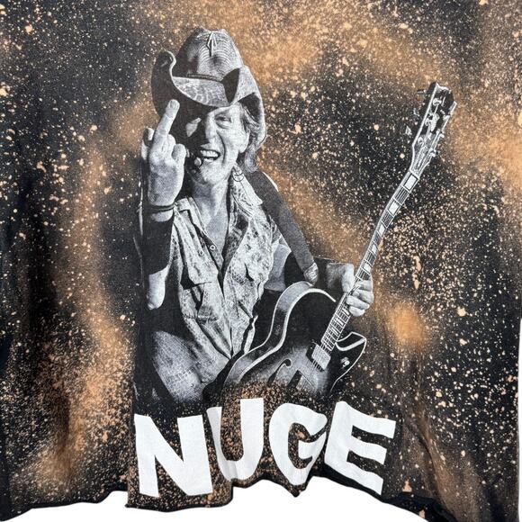 Reworked Ted Nugent Nuge Cropped Graphic Tee XL Oversized Bleached Boho Edgy - Picture 2 of 5